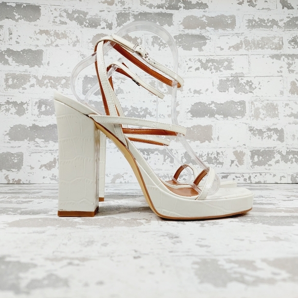 NEW Marc Fisher Katin Ivory Leather Platform Block Heel Sandals V643 - Picture 5 of 13